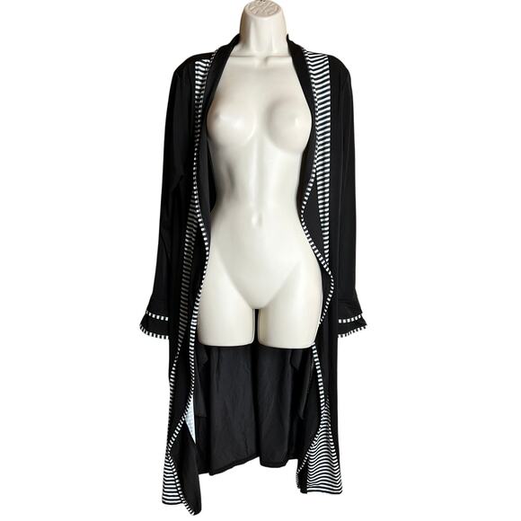 Lily Black White Stripe Detail Cardigan Duster Large - Picture 1 of 8